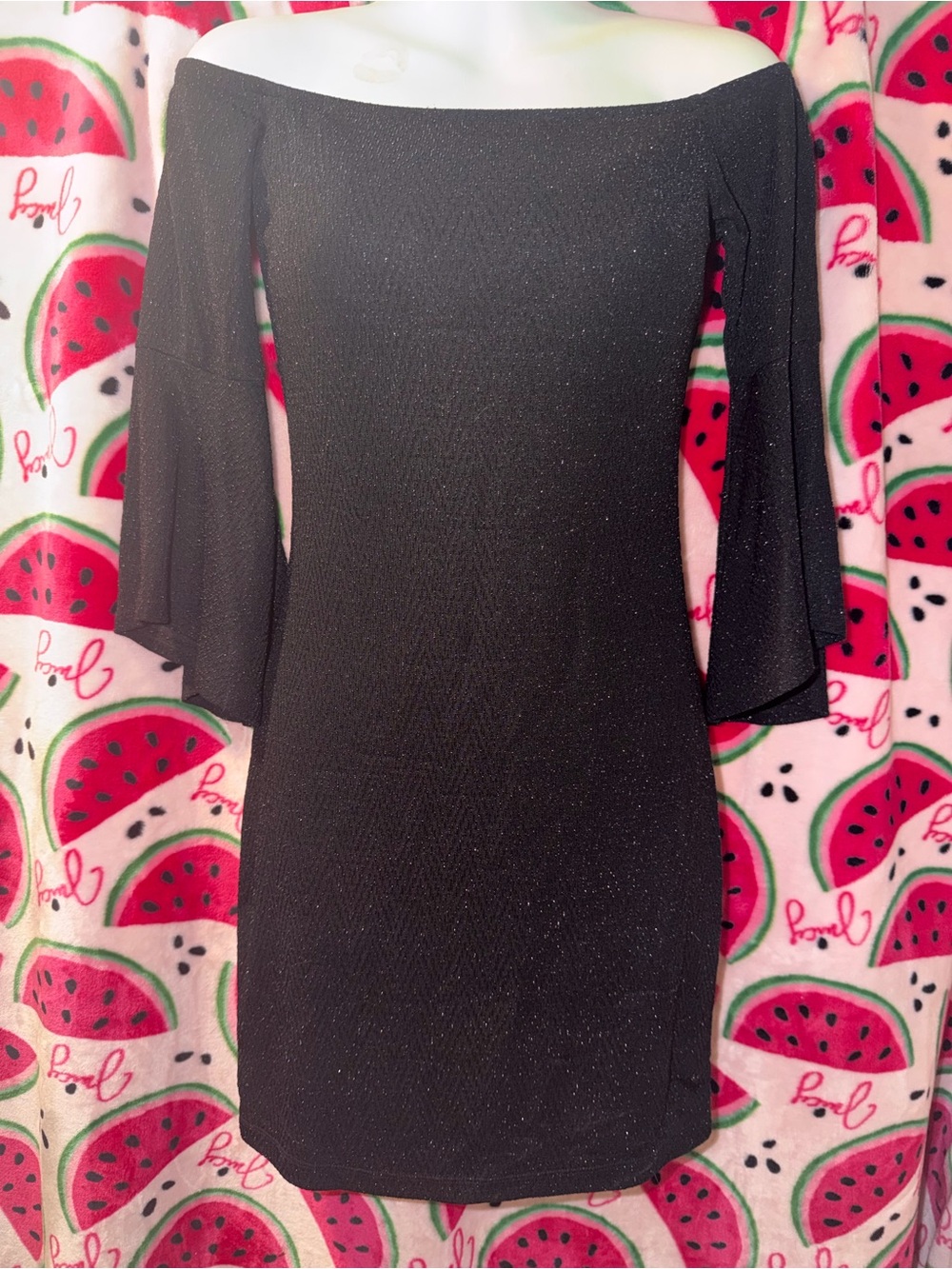 🖤 BCX Sparkly Off the Shoulder Dress with Flared Sleeves